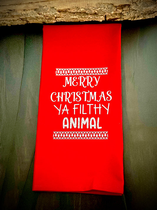 Christmas:  Tea Towels - Merry Christmas Ya Filty Animal